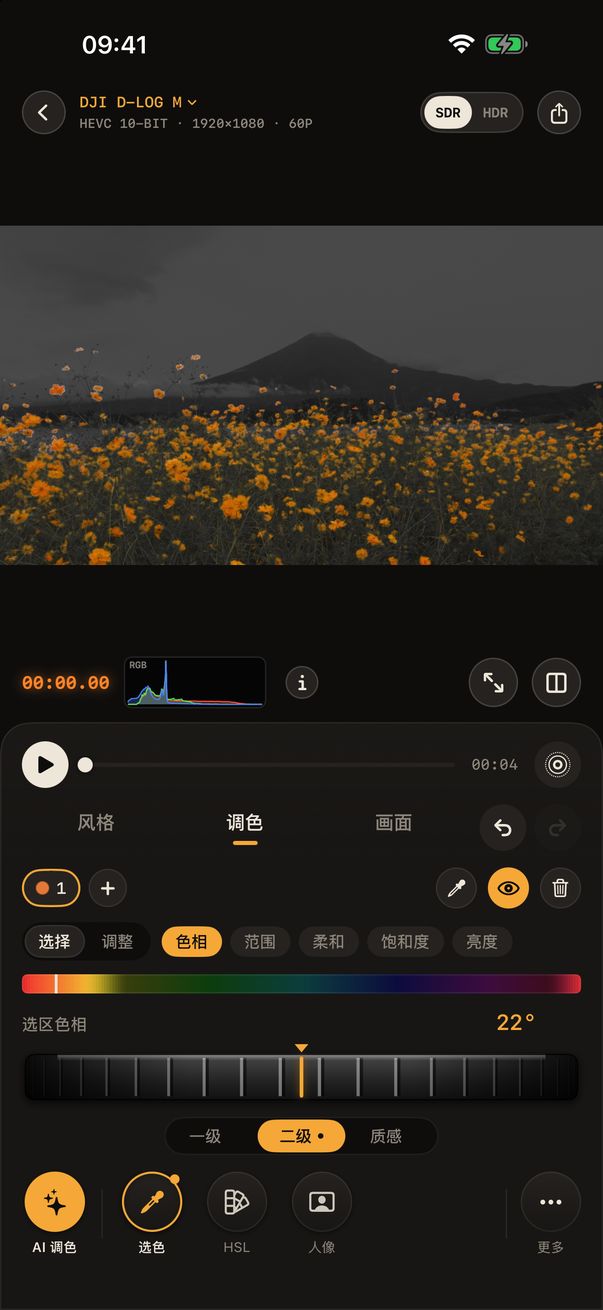 选色:只有橙色的花保留颜色
